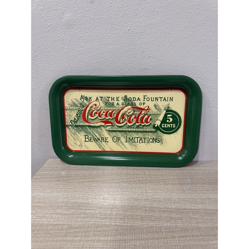 Vintage 1992 Coca Cola Metal Serving Tray Ask At The Soda Fountain 1900 5 Cents